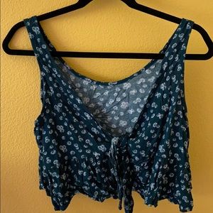 Pacsun green floral front tie tank top